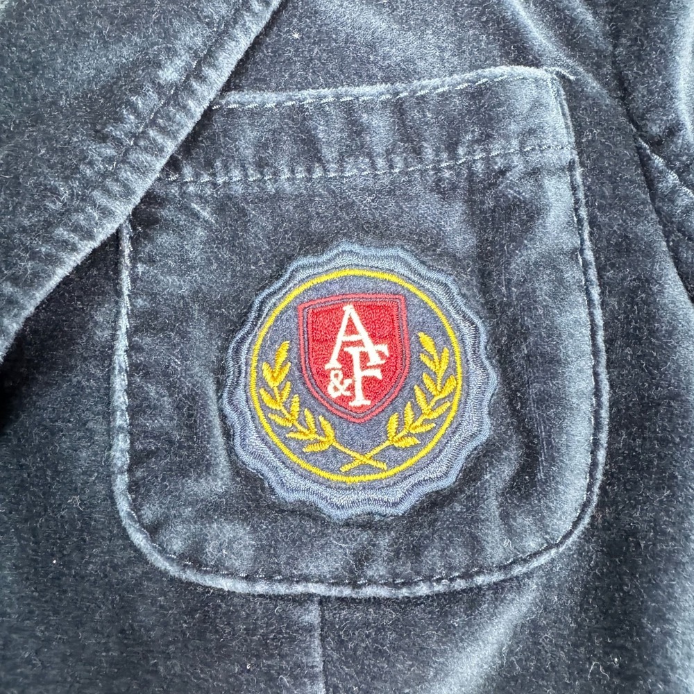 Abercrombie & Fitch Velvet Blazer Womens M Blue Crest Patch Preppy Plaid Lined - Picture 11 of 16
